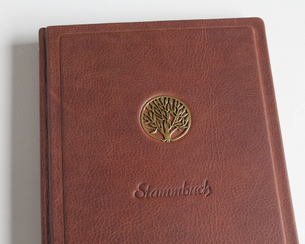 Stammbuch "Goldene Lebensbaum" aus braunem Nappaleder,  DIN A5